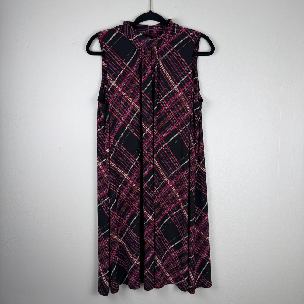 Tommy Hilfiger Dress Women's 12 Black Pink Plaid Knee-Length Sleeveless Career